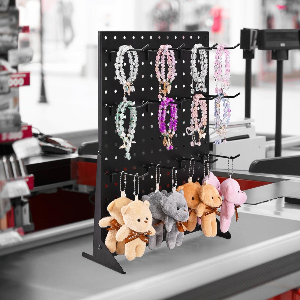 Stojak ekspozycyjny VEVOR Pegboard, 440 x 330 x 114 mm, stojak prezentacyjny, organizer na akcesoria, deska ze stali walcowanej na zimno do sklepów spożywczych, jubilerów, czarny (opakowanie 4 szt.)