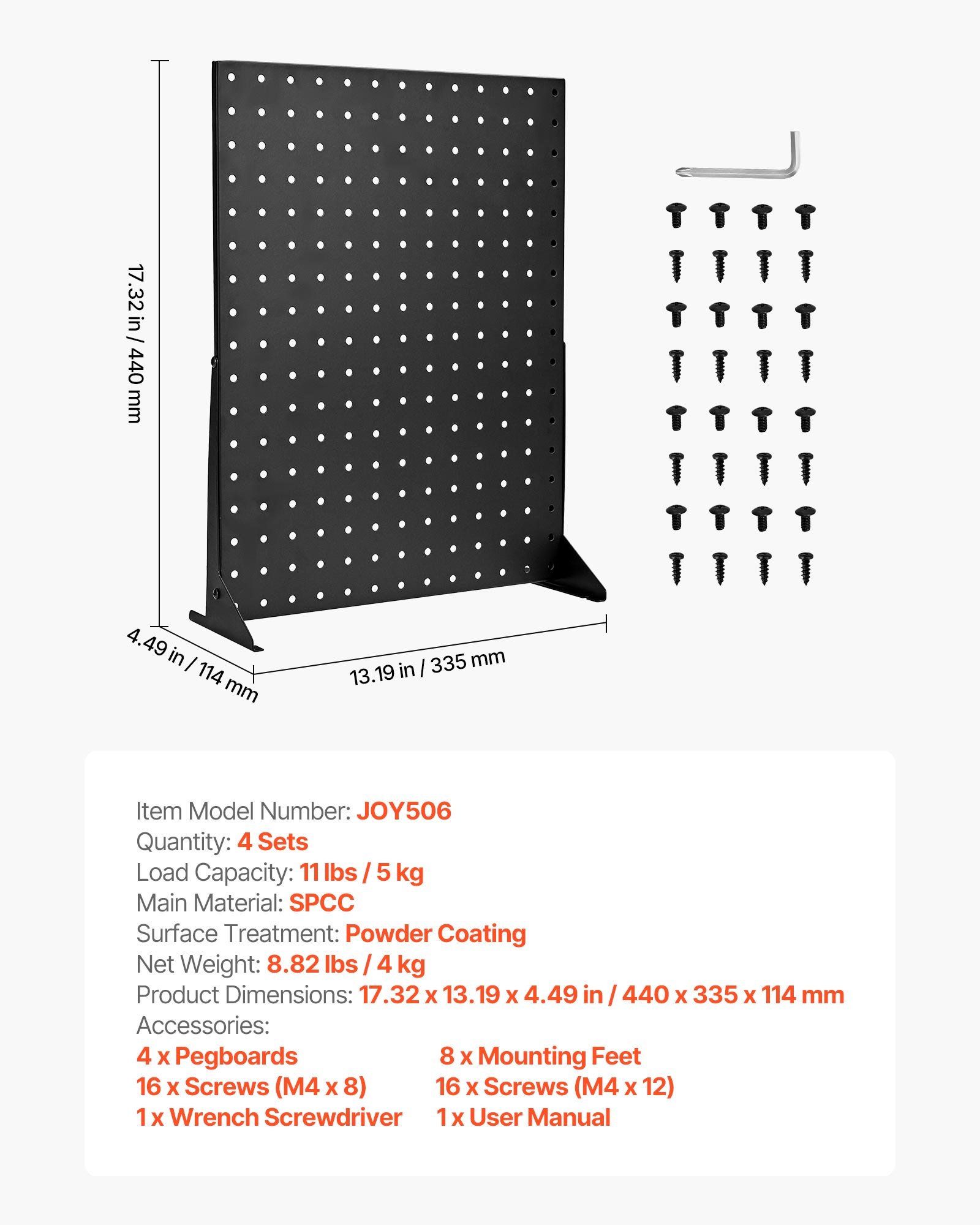 Stojak ekspozycyjny VEVOR Pegboard, 440 x 330 x 114 mm, stojak prezentacyjny, organizer na akcesoria, deska ze stali walcowanej na zimno do sklepów spożywczych, jubilerów, czarny (opakowanie 4 szt.)