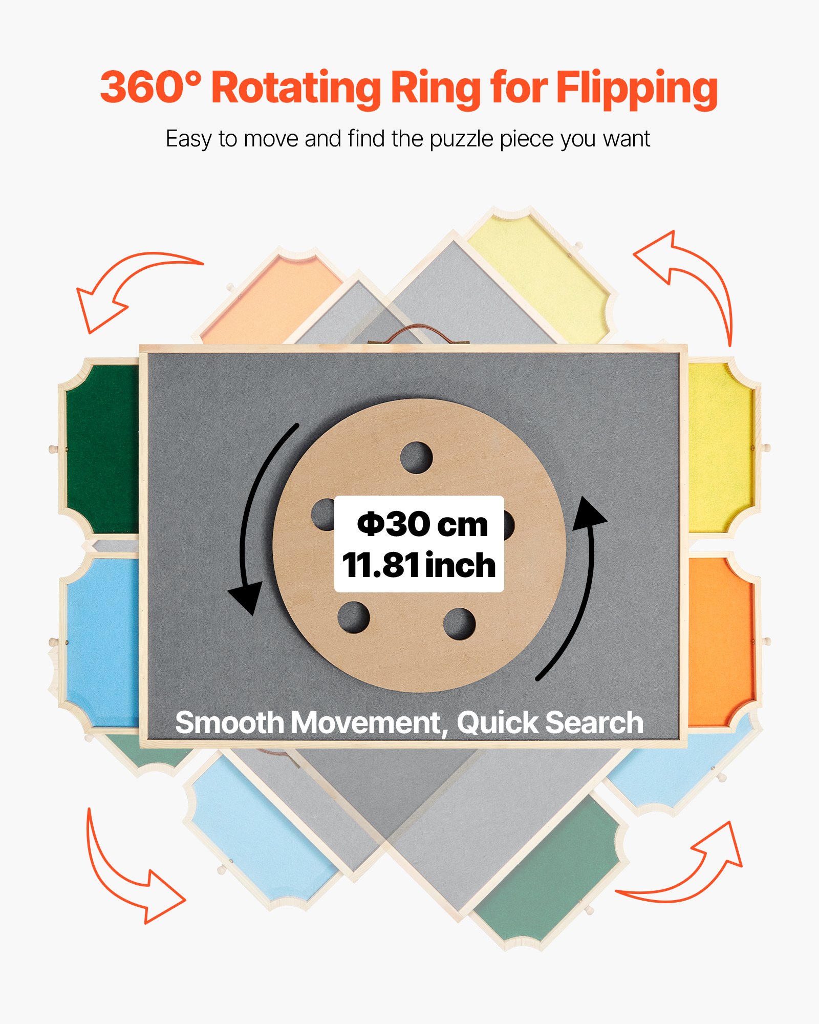 VEVOR Obrotowa plansza do układania puzzli, 1000 elementów, z 4 kolorowymi filcowymi szufladami i pokrywą, przenośny stolik do układania puzzli (760 x 560 x 32 mm), akcesoria do układania puzzli dla dorosłych, system przechowywania puzzli