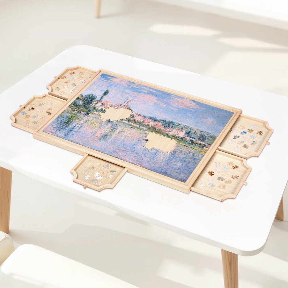 VEVOR 1000 Piece Rotating Puzzle Board with 5 Drawers and Cover, 74x53cm Portable Wooden Table, Jigsaw Puzzle Accessories for Adults, Puzzles Organizer Storage System, Birthday Gift for Mom