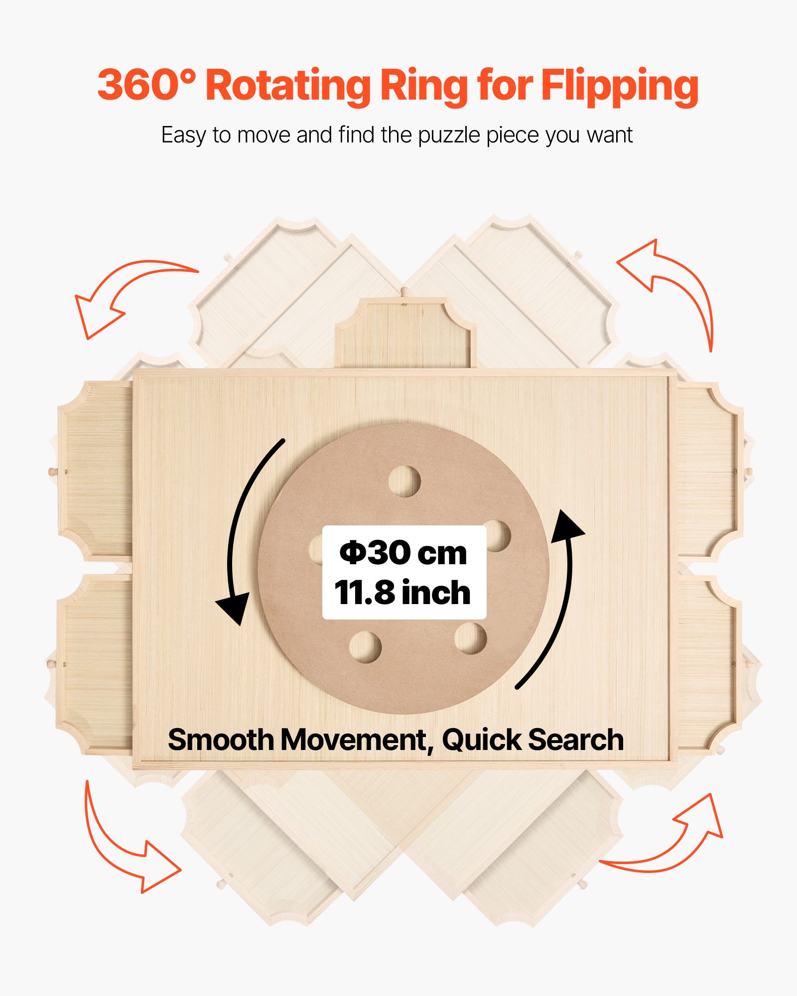 VEVOR Obrotowy stolik do układania puzzli, 1000 elementów, 5 szuflad i pokrywa, przenośny stolik do układania puzzli (736 x 535 mm), akcesoria do układania puzzli dla dorosłych, system przechowywania puzzli