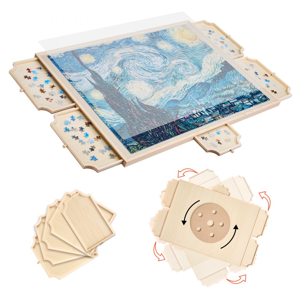VEVOR 1500-elementowa obrotowa plansza do układania puzzli z 5 szufladami i pokrywą, przenośny stolik do układania puzzli (890 x 660 x 30 mm), akcesoria do układania puzzli dla dorosłych, system przechowywania puzzli