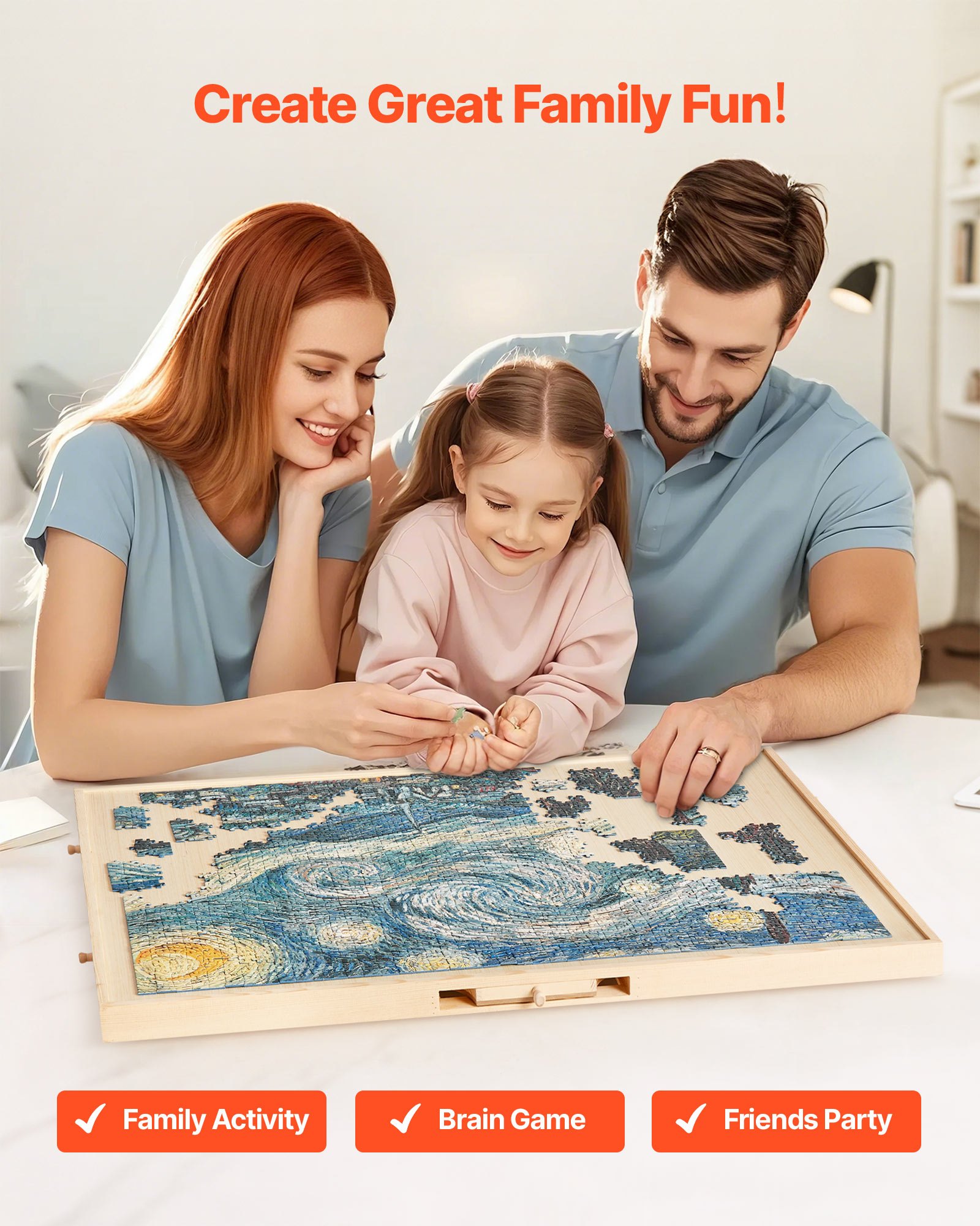 VEVOR 1500-elementowa obrotowa plansza do układania puzzli z 5 szufladami i pokrywą, przenośny stolik do układania puzzli (890 x 660 x 30 mm), akcesoria do układania puzzli dla dorosłych, system przechowywania puzzli