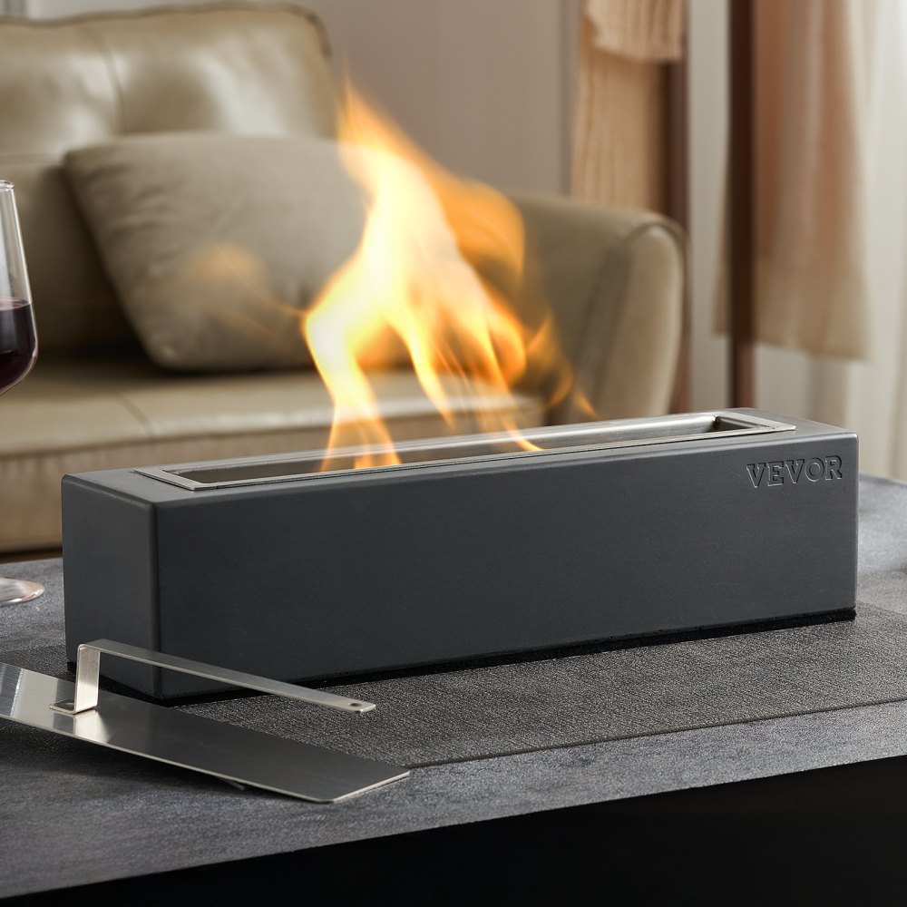 Palenisko VEVOR, 380 x 100 x 135 mm, betonowy kominek stołowy, kosz paleniskowy, misa paleniskowa na alkohol izopropylowy, urządzenie do wypieku smores, na taras i balkon z osłoną gaśnicy, kwadratowe, jasnoszare