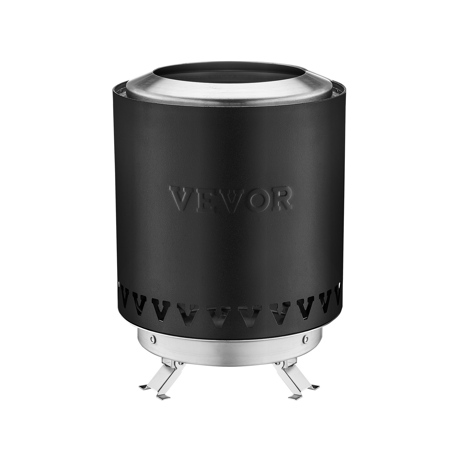 Palenisko VEVOR, Φ 150 x 205 mm, kominek stołowy ze stali nierdzewnej do użytku wewnątrz i na zewnątrz, kosz paleniskowy, misa paleniskowa ze stojakiem, opalane drewnem lub peletami, na kemping, patio, cylinder, czarny