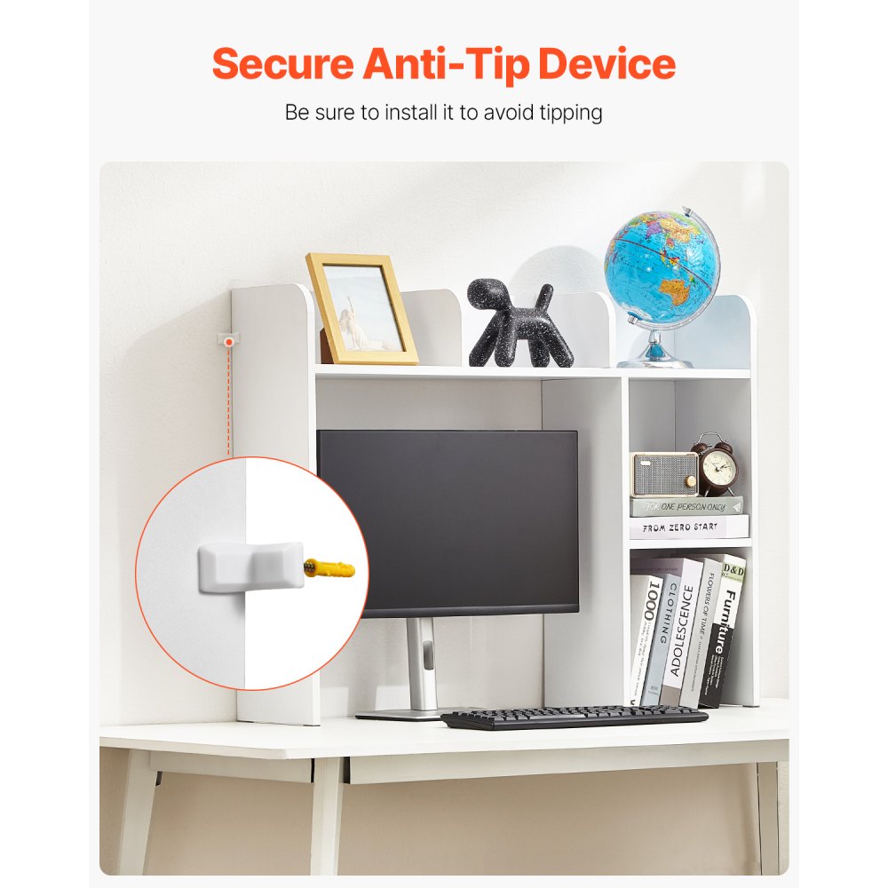 VEVOR Biurko-półka-organizer 2-poziomowy (94,5 x 24,1 x 73,4 cm) Półki stołowe Organizer na biurko Półka ekspozycyjna wykonana z płyty wiórowej z antypoślizgowymi nóżkami, do biura lub akademika, biała
