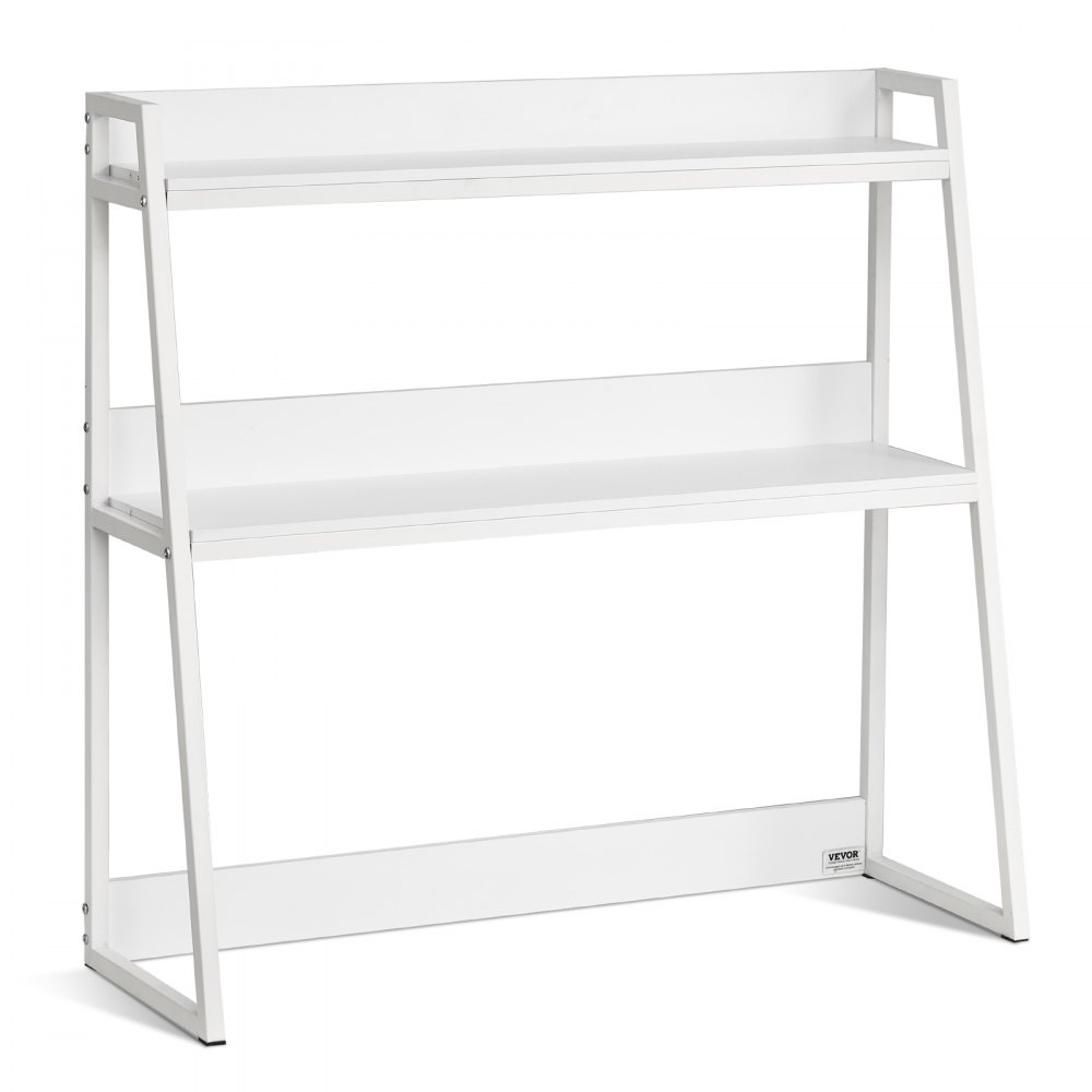 VEVOR Biurko Półka na książki 2-poziomowy organizer (95 x 32 x 90 cm) Półki stołowe Organizer Półka ekspozycyjna wykonana z płyty wiórowej + papier melaminowy + Q195A, Półka z antypoślizgowymi nóżkami, kolor biurowy biały