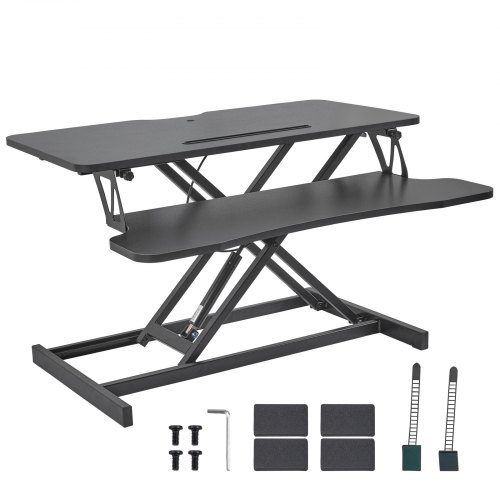 Biurko z regulacją wysokości VEVOR 800 x 400 mm Biurko stojące z szeroką półką na klawiaturę, stojak Quick Sit Dwuwarstwowe biurko komputerowe Konwerter na biurko stojące 20 kg Obciążalność dla 2 monitorów Czarny