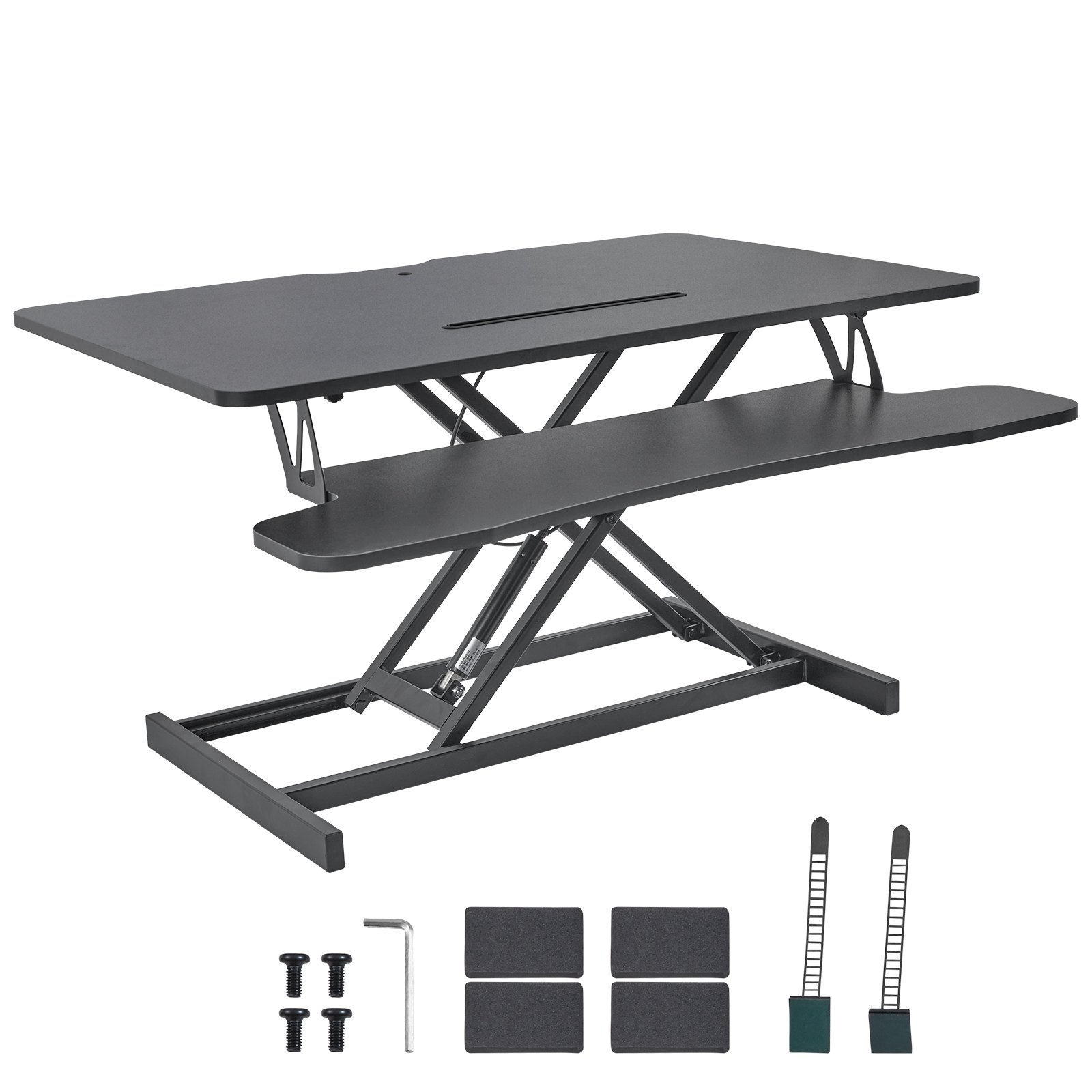 Biurko z regulacją wysokości VEVOR 915 x 600 mm Stojące biurko z szeroką półką na klawiaturę, stojak do szybkiego siedzenia Dwuwarstwowe biurko komputerowe Konwerter na biurko stojące 20 kg Nośność dla 2 monitorów Czarny