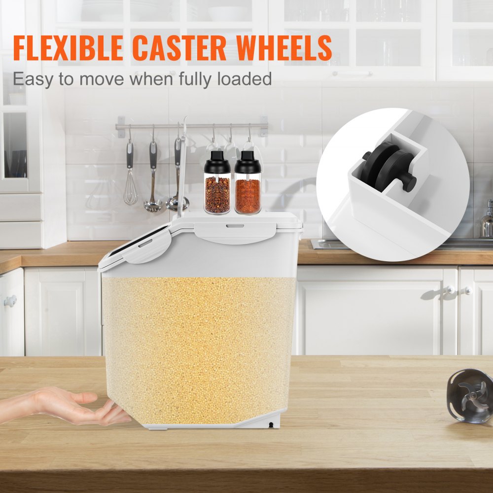 VEVOR Mothproof Storage Containers Kitchen Storage Boxes 15 L x 2, Visible PP Storage Containers with Lids and Wheels, Airtight Containers for Rice, Flour, Sugar, Pulses, Nuts, Pet Food