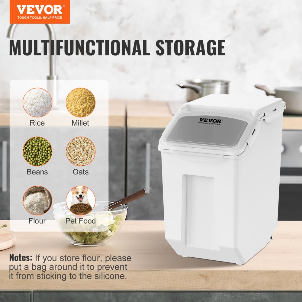 VEVOR Mothproof Storage Containers Kitchen Storage Boxes 15 L x 2, Visible PP Storage Containers with Lids and Wheels, Airtight Containers for Rice, Flour, Sugar, Pulses, Nuts, Pet Food