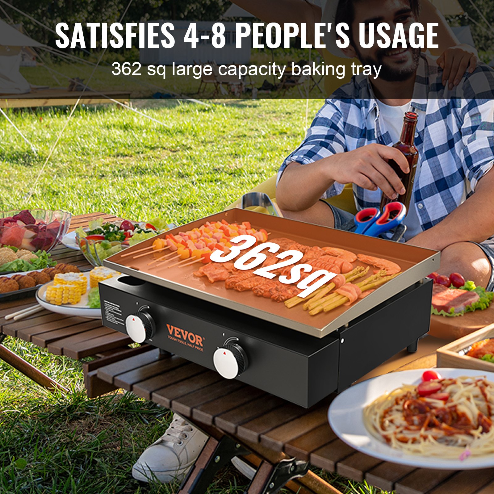 VEVOR Komercyjny grill gazowy z blatem, płaską płytą grillową, restauracja