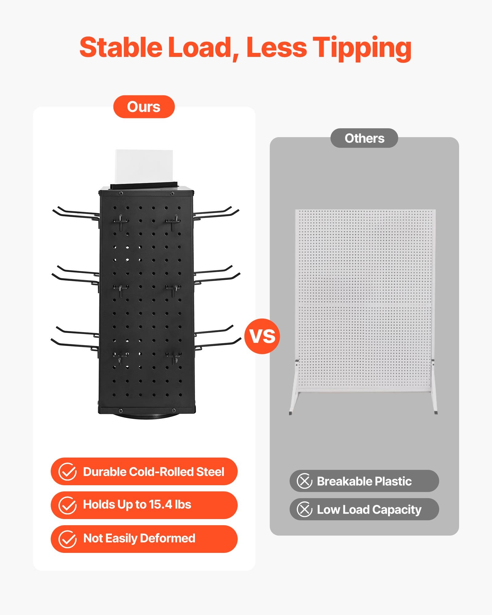 VEVOR Obrotowy stojak ekspozycyjny z perforowanej płyty perforowanej z 24 haczykami, 188 x 188 x 520 mm, stal walcowana na zimno, organizer na półkę do sklepów spożywczych, detalicznych i jubilerskich