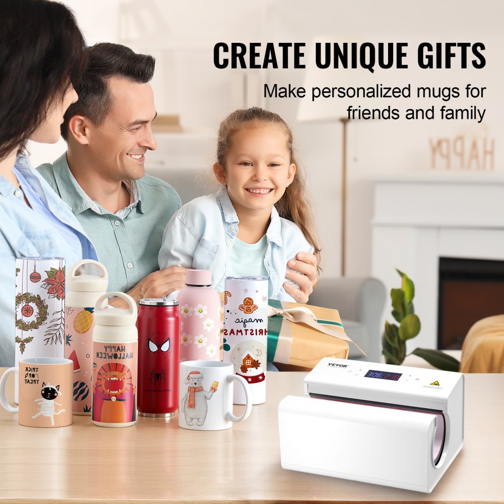 VEVOR Automatyczna prasa termiczna, prasa termiczna do kubków sublimacyjnych o pojemności od 11 do 32 uncji, prasa do kubków z taśmą i rękawicą, ustawianie temperatury i czasu, do kubków, filiżanek, biała