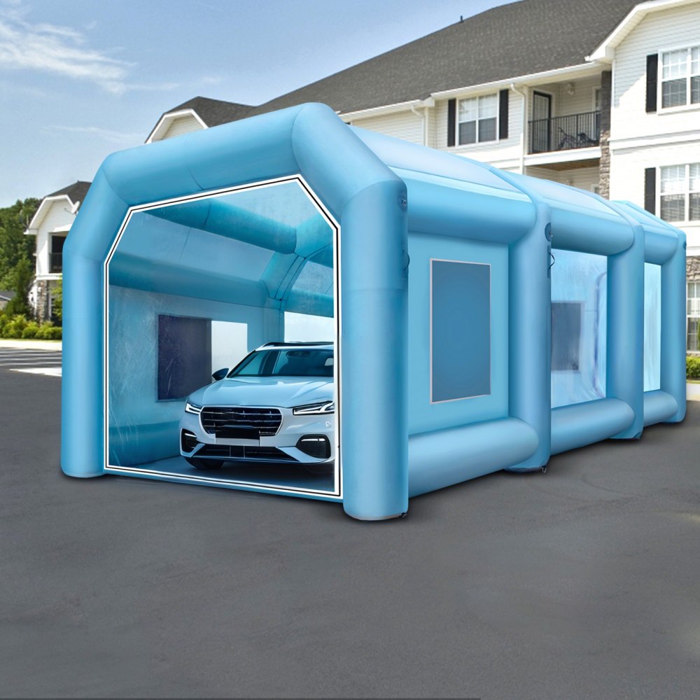 VEVOR Nadmuchiwany namiot 12x5x4m z tkaniny Oxford PVC do malowania napraw samochodów Prace na zewnątrz, nadmuchiwany namiot z drzwiami i wentylatorem Windows 1100W Warsztat garażowy na zewnątrz