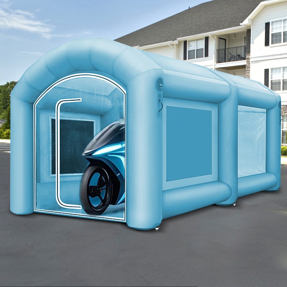 VEVOR 4 x 2,5 x 2,2m PVC Oxford Tkanina nadmuchiwany namiot do naprawy lakieru samochodowego, nadmuchiwany zestaw namiotów 680W Wentylator drzwi i okien garażowych na zewnątrz warsztat samochodowy