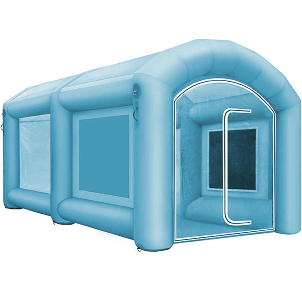 VEVOR 4 x 2,5 x 2,2m PVC Oxford Tkanina nadmuchiwany namiot do naprawy lakieru samochodowego, nadmuchiwany zestaw namiotów 680W Wentylator drzwi i okien garażowych na zewnątrz warsztat samochodowy