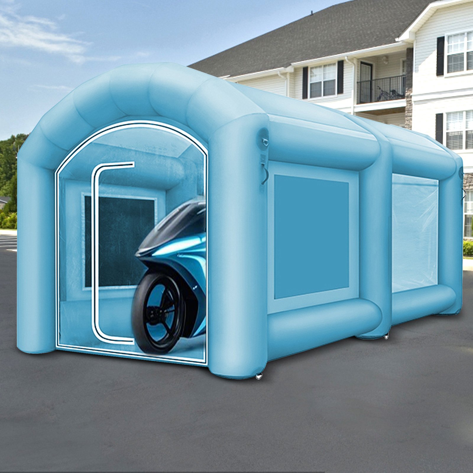 VEVOR 4 x 2,5 x 2,2m PVC Oxford Tkanina nadmuchiwany namiot do naprawy lakieru samochodowego, nadmuchiwany zestaw namiotów 680W Wentylator drzwi i okien garażowych na zewnątrz warsztat samochodowy