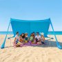 Namiot plażowy VEVOR z ochroną przeciwsłoneczną (UPF 50+) 3,4 x 3,4 x 2 m, osłona plażowa z drążkami podporowymi, łopatkami do piasku i torbą transportową, przenośna osłona przeciwsłoneczna na rodzinne wycieczki, kemping, wędkarstwo, niebieski