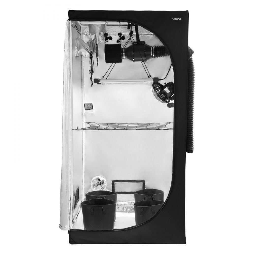 VEVOR Indoor Grow Tent Kit, 100 x 100 x 200 cm, Indoor Plant Tent with Full Spectrum LED Grow Light & Ventilation System, 600D High Reflective Mylar, Growing Tents for Flower Veggie