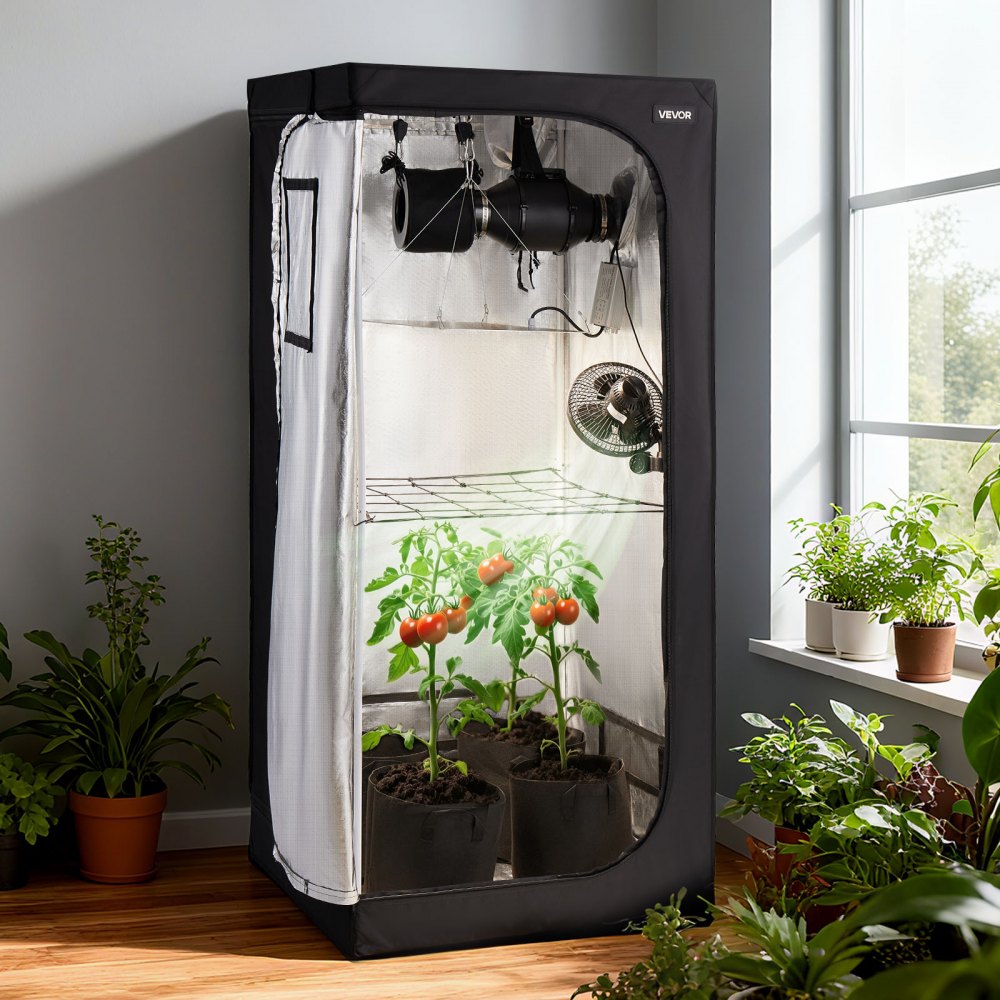 Namiot do uprawy roślin VEVOR, 80x80x180 cm, namiot do uprawy roślin doniczkowych z pełnospektralnym oświetleniem LED i systemem wentylacji, Growbox 600D, wysoce odblaskowy Mylar, namioty do uprawy, szklarnia do kwiatów i warzyw