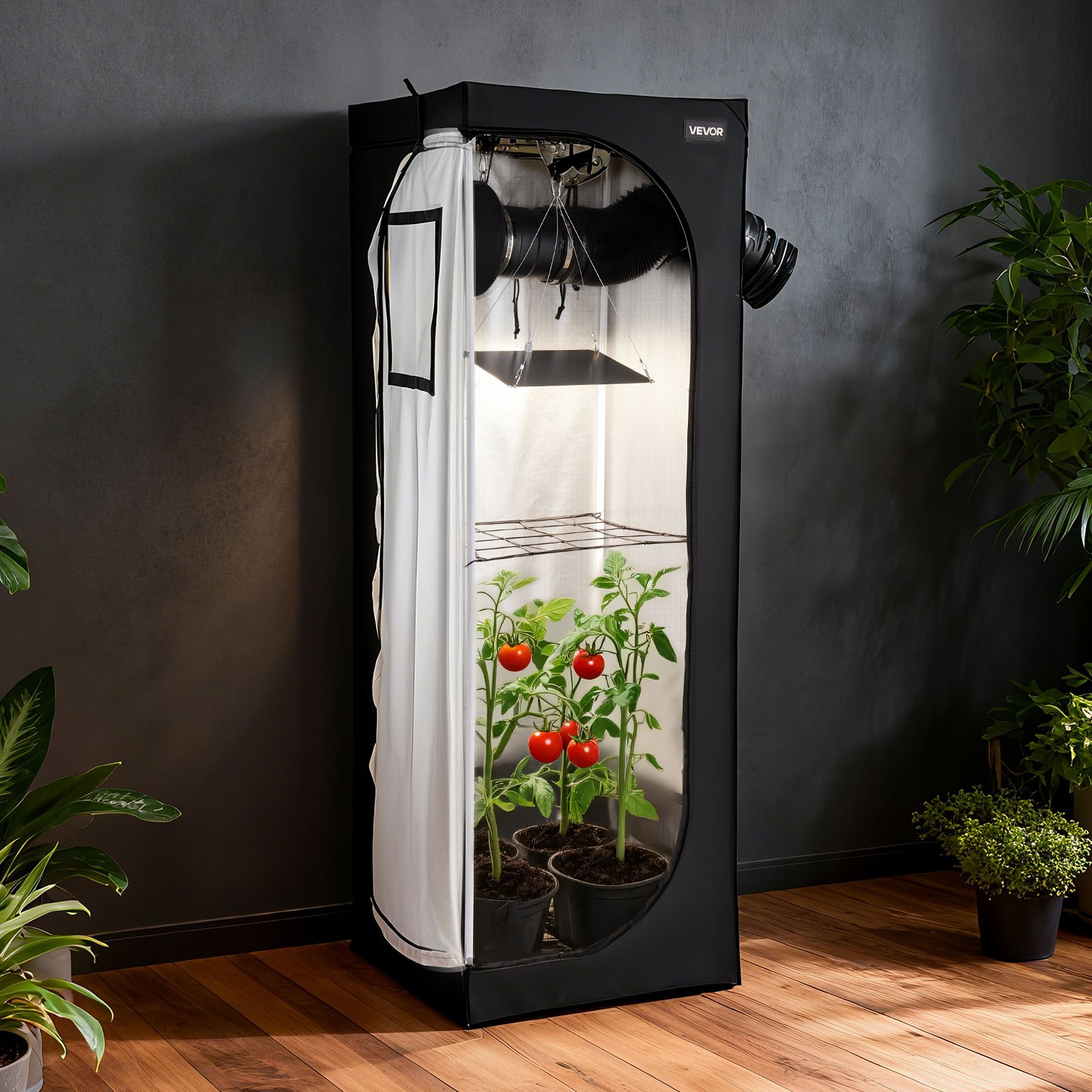 Namiot do uprawy roślin VEVOR, 60x60x180 cm, namiot do uprawy roślin doniczkowych z pełnospektralnym oświetleniem LED i systemem wentylacji, Growbox 600D, wysoce odblaskowy Mylar, namioty do uprawy, szklarnia do kwiatów i warzyw