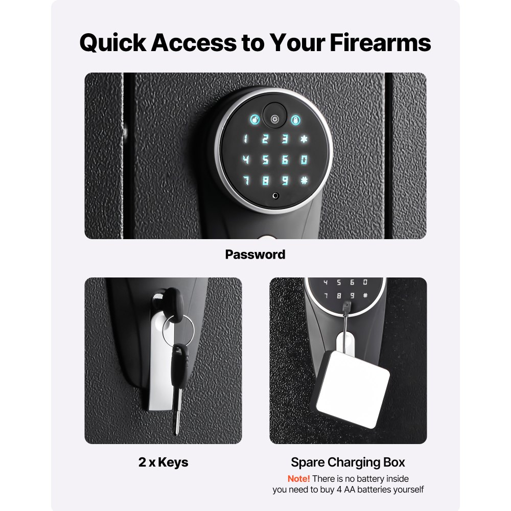 Szafka na broń VEVOR, szafka na broń z klawiaturą cyfrową i kluczem, szafka na broń długą, sejf na broń z magazynkiem, oświetleniem LED i regulowanymi uchwytami, sejf na broń do strzelb