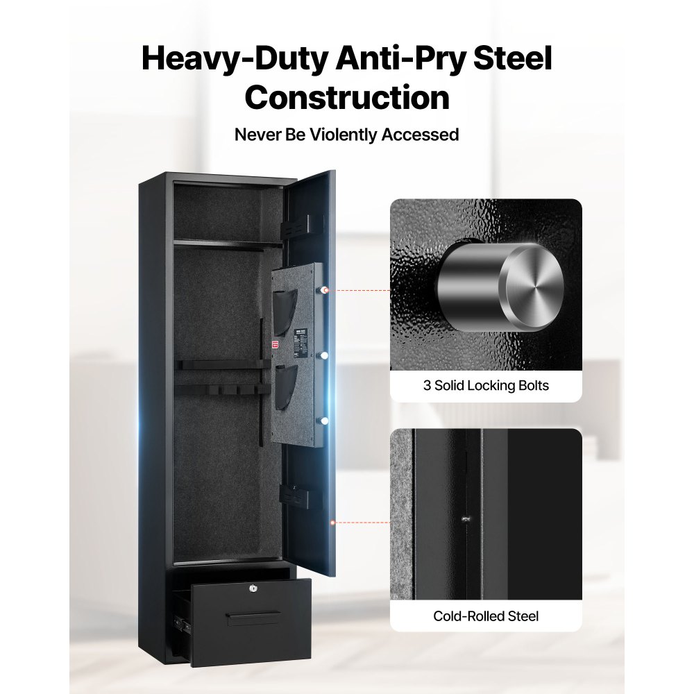 VEVOR 4 Gun Safe, Long Gun Cabinet for Rifles and Pistols, Quick Access Rifle Safe with 2 Ammo Slots, 2 Pistol Pockets & 2 Adjustable Racks, Large Digital Cabinet with Key and Password Lock