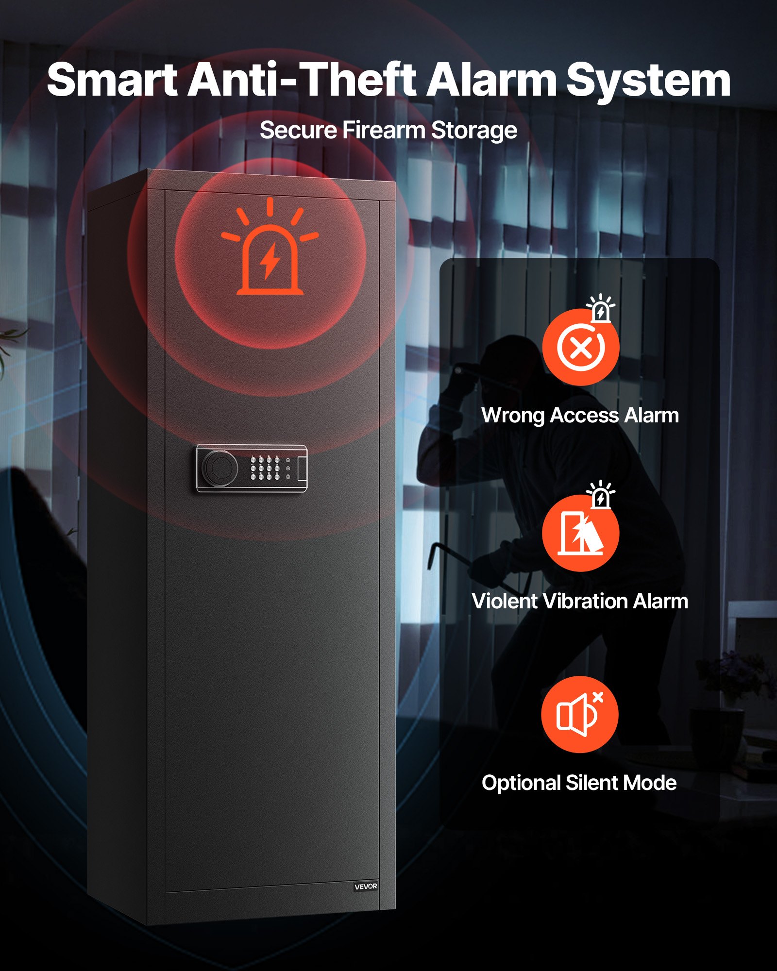 VEVOR 6-8 Gun Safe, Long Gun Cabinet for Rifles and Pistols, Quick Access Rifle Safe with 3 Ammo Slots and 2 Adjustable Racks, Large Digital Cabinet with Key and Password Lock