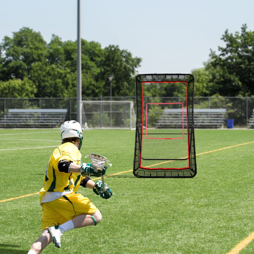 Siatka do odbijania piłki do lacrosse na podwórku VEVOR, siatka do siatkówki 1,2 x 2,1 m, ekran treningowy do odbijania piłki do baseballu i softballu, regulowany kąt, ściana do ćwiczeń strzeleckich z tarczą