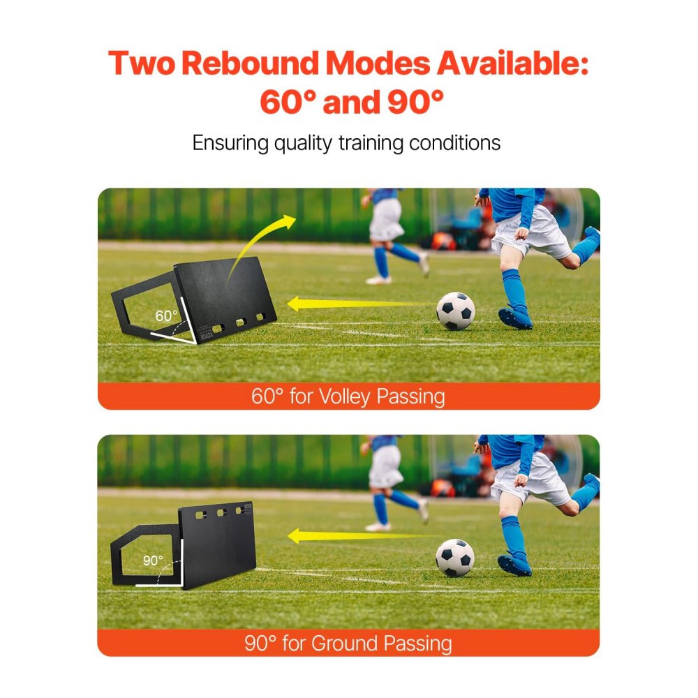 VEVOR Football Rebound Board, Portable Bounce Wall Board 100 x 40 cm, Rebounder Wall Rebound Equipment, Children & Teenagers, Double Angle Board Rebounder Kicker for Football Training Black