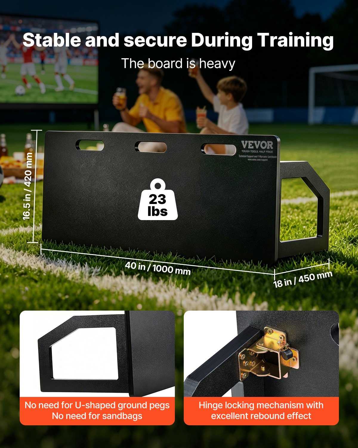 VEVOR Football Rebound Board, Portable Bounce Wall Board 100 x 40 cm, Rebounder Wall Rebound Equipment, Children & Teenagers, Double Angle Board Rebounder Kicker for Football Training Black