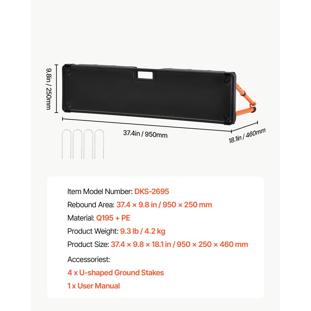VEVOR Piłka nożna Rebounder Board 95 x 25 x 46 cm Dwustronna deska do odbijania do parków, ogrodów i treningów domowych, 4 regulowane kąty, przenośna, napełniana wodą deska treningowa PE Rebounder, waga własna 4,2 kg