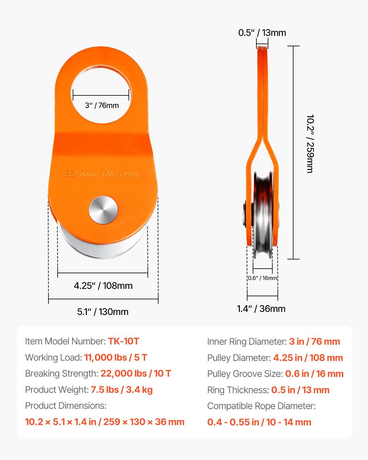 Wciągarka VEVOR, udźwig 10 ton, system bloczków, wciągarka leśna, współpracuje z liną 10-14 mm, akcesorium do haka wciągarki, akcesorium do pomocy w terenie dla ciężarówek, ciągników, quadów i pojazdów UTV