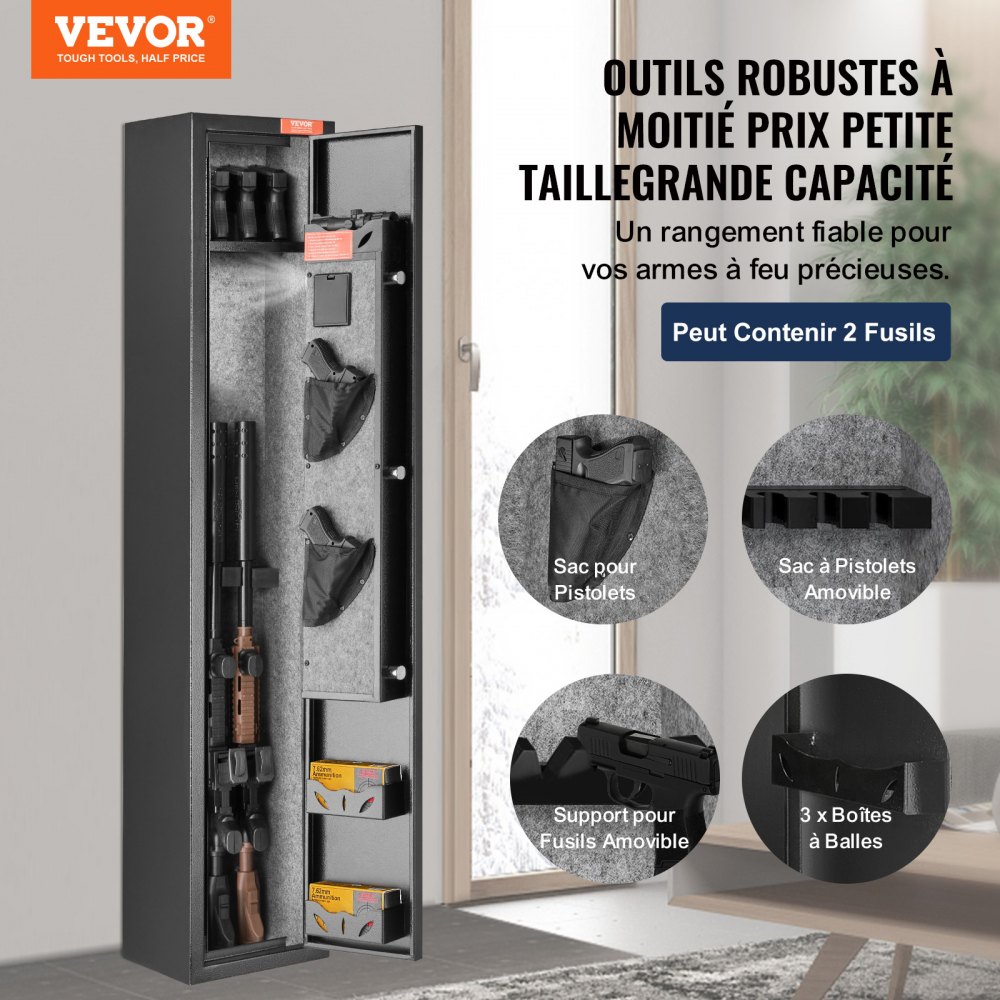 VEVOR Gun Cabinet for 2 Rifles, Rifle Safe with Lock and Digital Keypad, Quick Access Gun Storage Cabinet with Removable Shelf, Pistol Stand, Rifle Cabinet