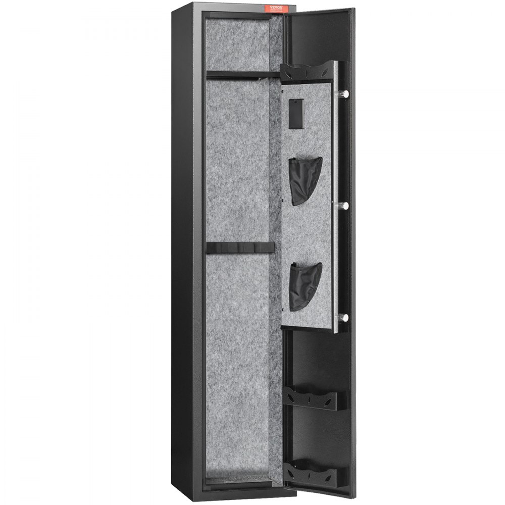 VEVOR Rifle Cabinet, Long Gun Cabinet for 5 Rifles, Rifle Safe with Removable Shelves & 2 Pistol Pouches, Large Gun Cabinet with Key & Fingerprint Lock & Dula Alarm System