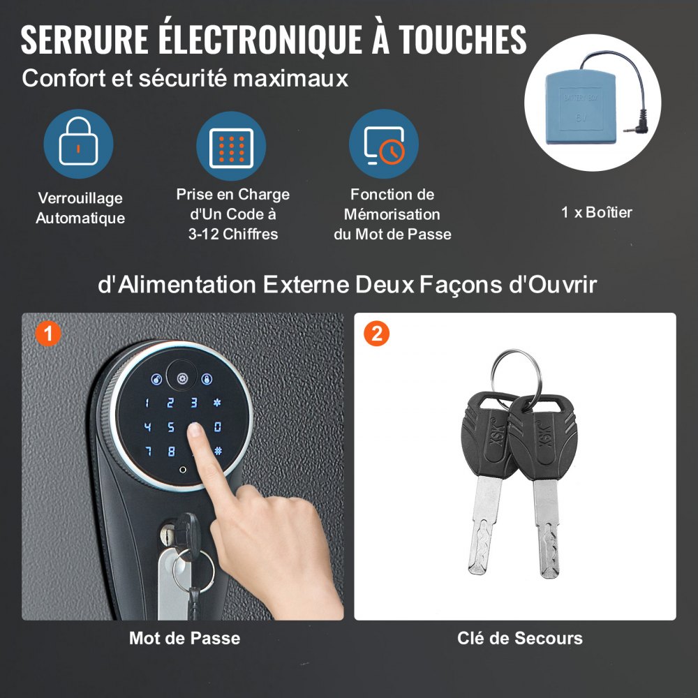 VEVOR 6-Sejf na broń, sejf na broń z czytnikiem linii papilarnych i zamkiem cyfrowym na klawiaturę, szafka na broń z wbudowaną przegrodą, wyjmowana półka