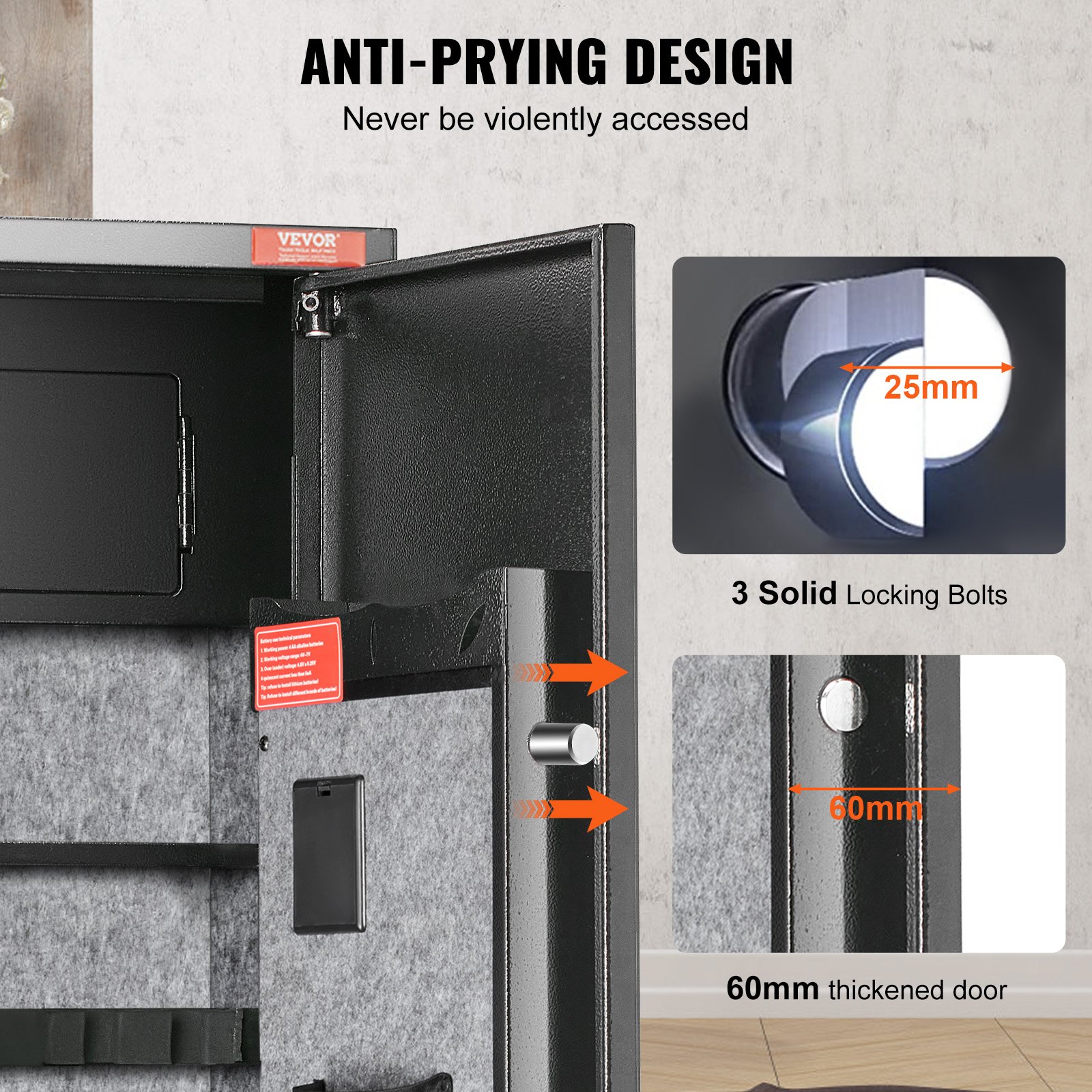 VEVOR gun cabinet for 6 rifles, rifle safe with fingerprint and digital keypad lock, gun storage cabinet with built-in storage compartment, removable storage shelf