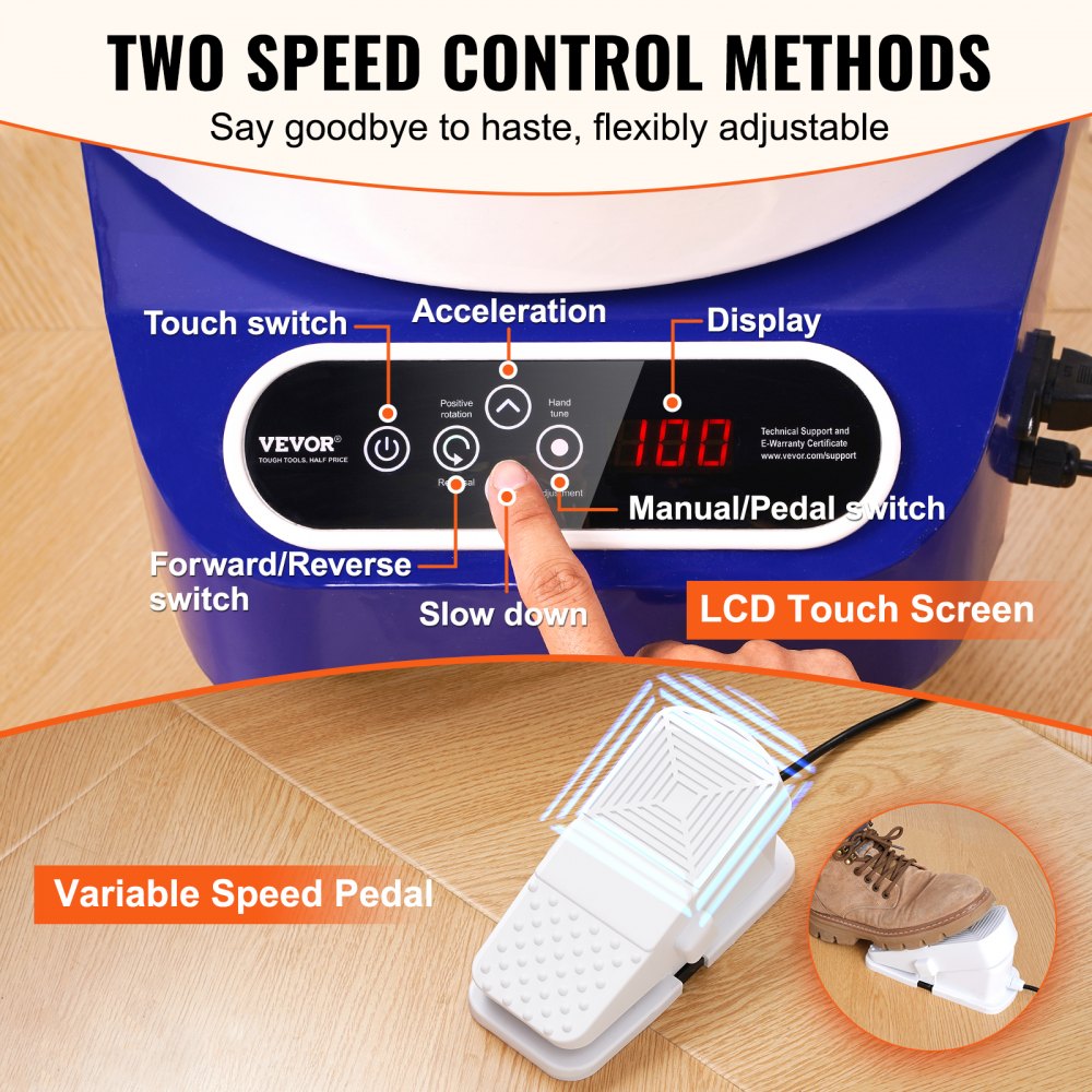 Koło garncarskie VEVOR, maszyna do formowania ceramiki, 28 cm, elektryczne koło garncarskie o mocy 350 W z pedałem i ekranem dotykowym LCD, ceramiczne koło z napędem bezpośrednim i narzędziami do formowania, do majsterkowania, niebieskie