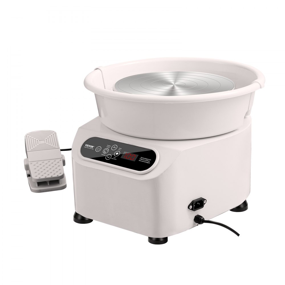 Koło garncarskie VEVOR, maszyna do formowania ceramiki, 28 cm, elektryczne koło garncarskie o mocy 450 W z pedałem i ekranem dotykowym LCD, ceramiczne koło z napędem bezpośrednim i narzędziami do formowania, do majsterkowania, białe