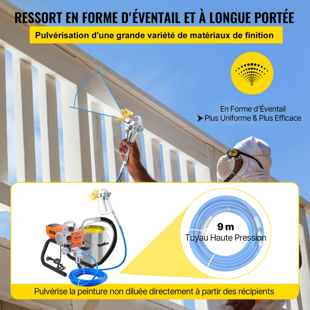 VEVOR Pro Airless Wall Paint Sprayer, zestaw z pistoletem elektrycznym o mocy 1800 W, regulowane ciśnienie natrysku z rurą do malowania ścian i sufitów/drewna i metalu