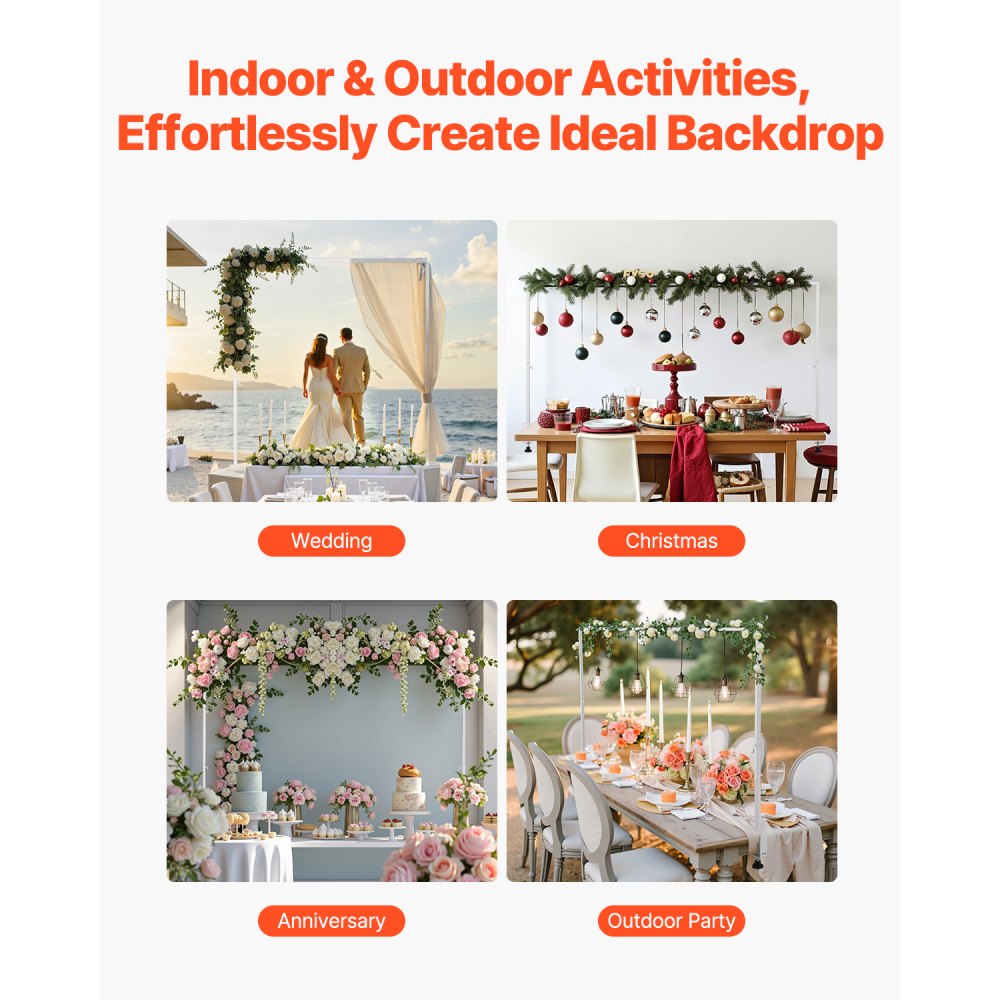 VEVOR Table Decoration Table Rod, 330-1066.8 mm high & 711.2-2489.2 mm length adjustable, table arch with clamps, decorative table frame for wedding, birthday & Christmas decorations, white