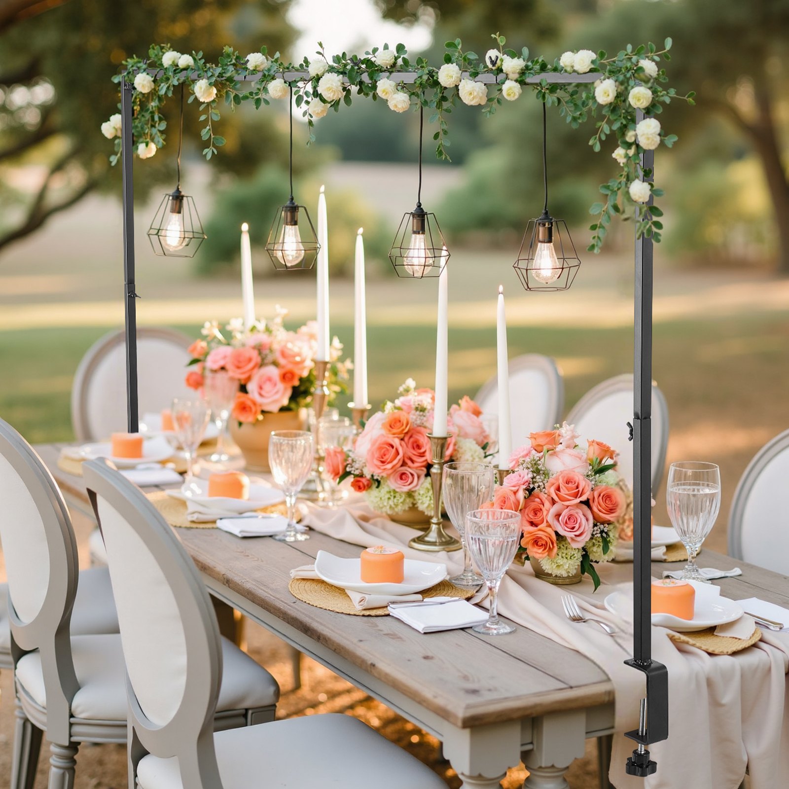 VEVOR Table Decoration Table Rod, 330-1066.8 mm high & 711.2-2489.2 mm length adjustable, table arch with clamps, decorative table frame for wedding, birthday & Christmas decorations, black