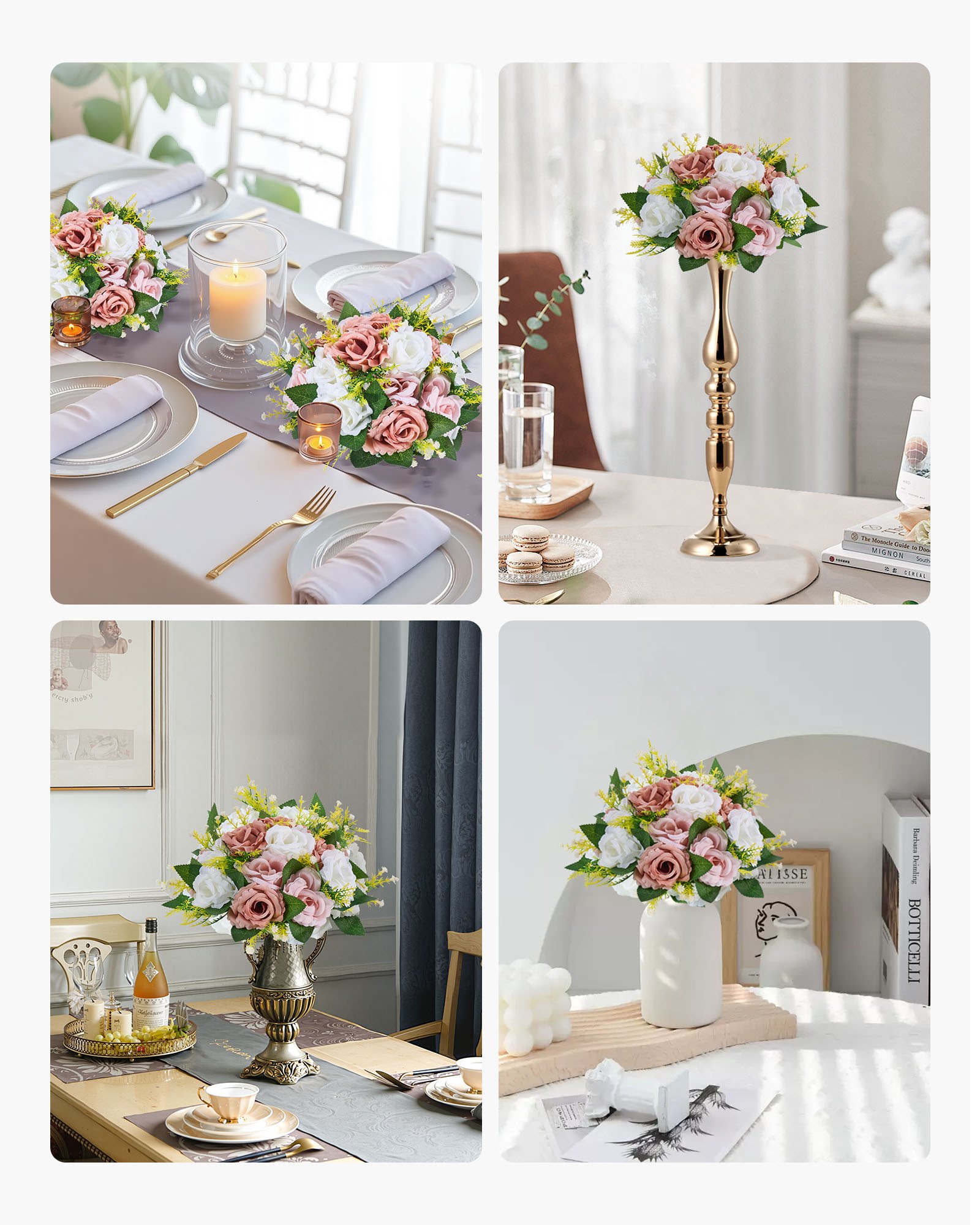 VEVOR Flower Ball Arrangement Bouquet 10PCS, 240 mm Diameter Artificial Flower Balls Wedding Table Centerpieces, Faux Rose Arrangements for Wedding Centerpiece Home Decoration, Pink and White Roses