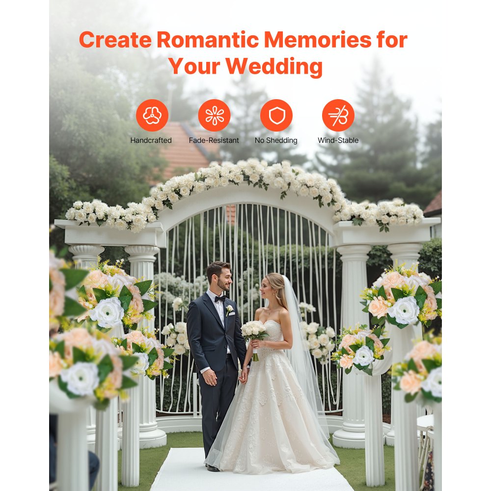 VEVOR Flower Ball Arrangement Bouquet 10 PCS, 240 mm Diameter Artificial Flower Balls Wedding Table Centerpieces, Rose Arrangements for Wedding Centerpiece Home Decoration, Champagne & White Roses