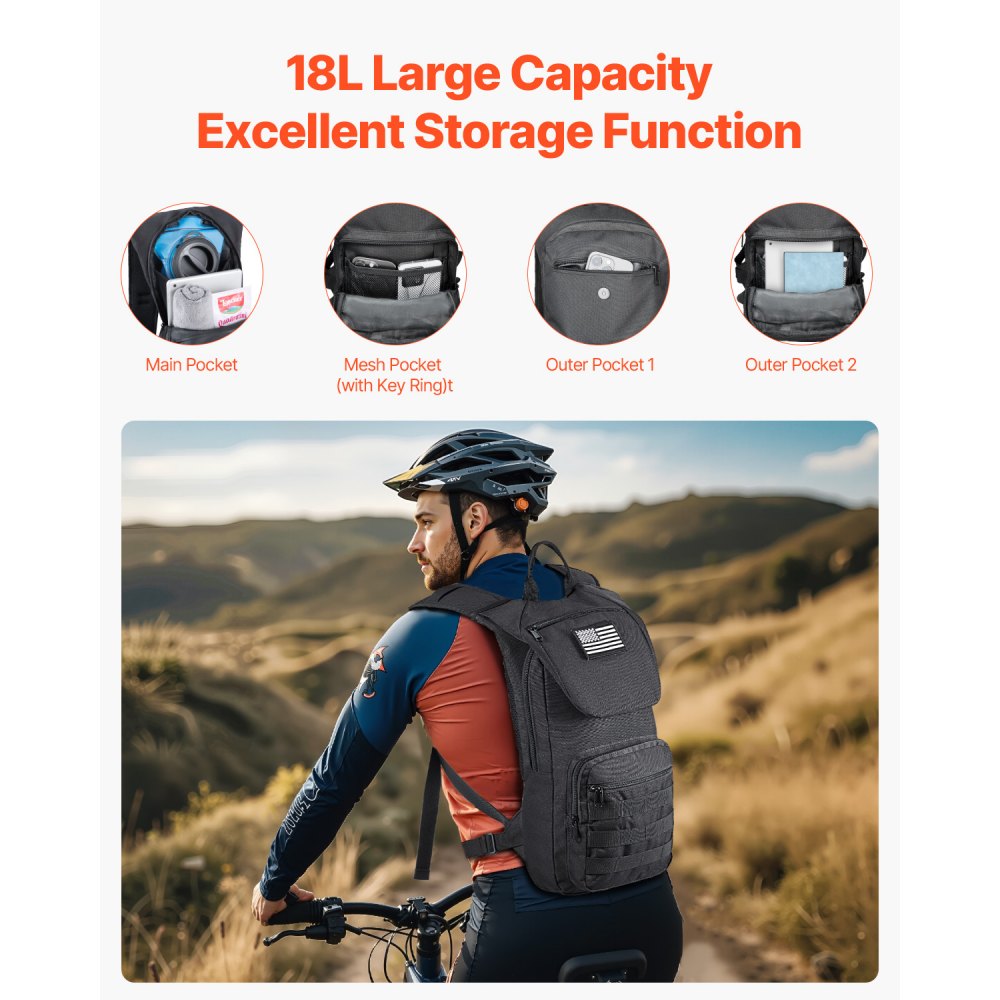 Plecak hydracyjny VEVOR z 3-litrowym bukłakiem z TPU, bukłakiem na wodę, plecakiem do biegania, plecakami turystycznymi, do wędrówek, jazdy na rowerze, biegania, wycieczek, czarny, plecakiem Hydro Water Daypack dla mężczyzn i kobiet