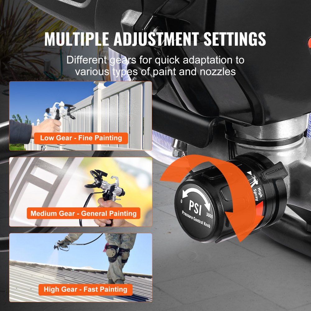 VEVOR Rollable Airless Paint Sprayer, 750 W, 3000 psi, Wysokowydajny elektryczny pistolet natryskowy, Urządzenia do malowania natryskowego, System natrysku farby bezpowietrznej pod wysokim ciśnieniem z wężem o długości 15 m