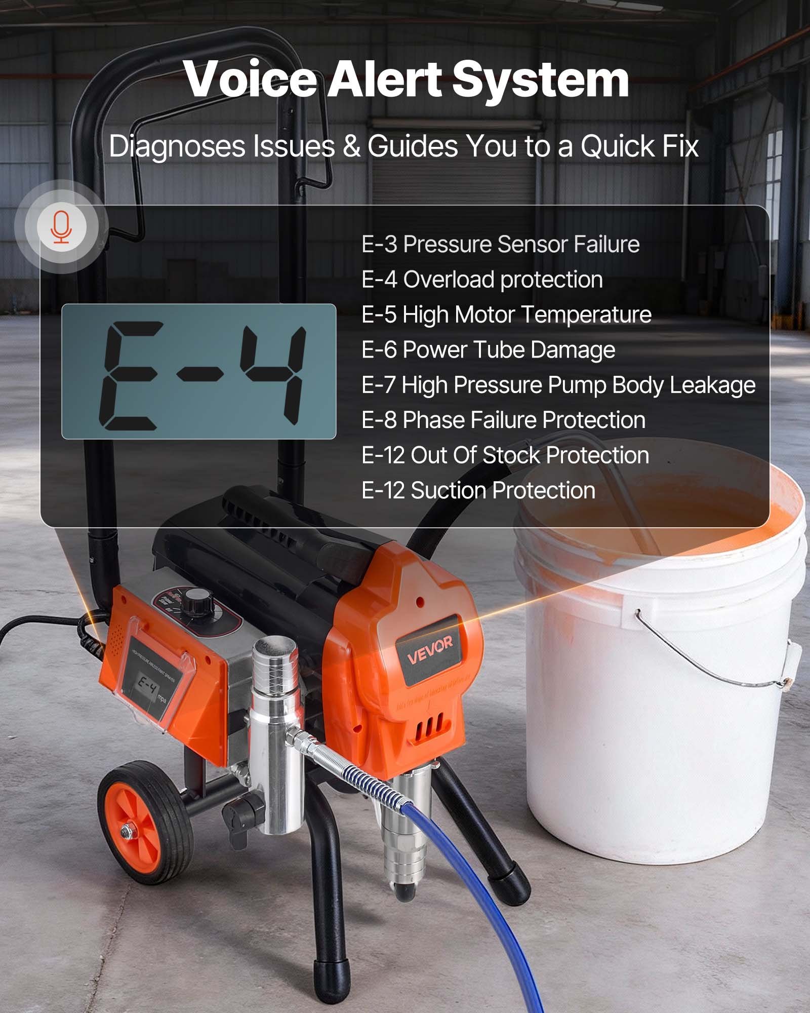 VEVOR Bezpowietrzny pistolet natryskowy ze stojakiem, 1500 W, 3300 psi, system natrysku farby ze szczotką czyszczącą, wężem, drążkiem przedłużającym i dyszami, pistolet natryskowy do domów i budynków