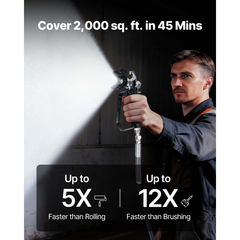 VEVOR Bezpowietrzny pistolet natryskowy ze stojakiem, 640 W, 3000 psi, system natrysku farby ze szczotką czyszczącą, wężem, przedłużką i dyszami, pistolet natryskowy do domów i budynków