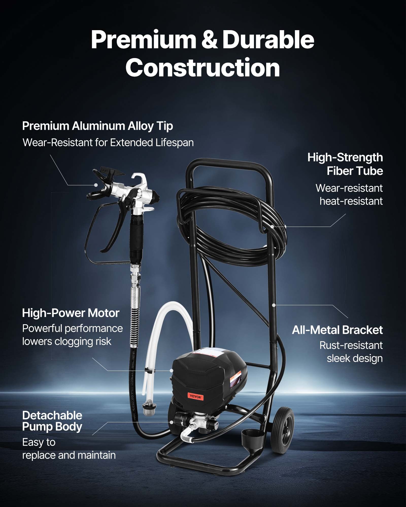 VEVOR Bezpowietrzny pistolet natryskowy ze stojakiem, 640 W, 3000 psi, system natrysku farby ze szczotką czyszczącą, wężem, przedłużką i dyszami, pistolet natryskowy do domów i budynków